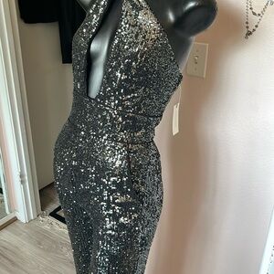 Elegant Sequin Halter Dress